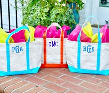 Load image into Gallery viewer, Monogrammed Boat Tote with Shadow Font
